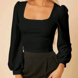 Petite Square Neck Lantern Sleeve Top